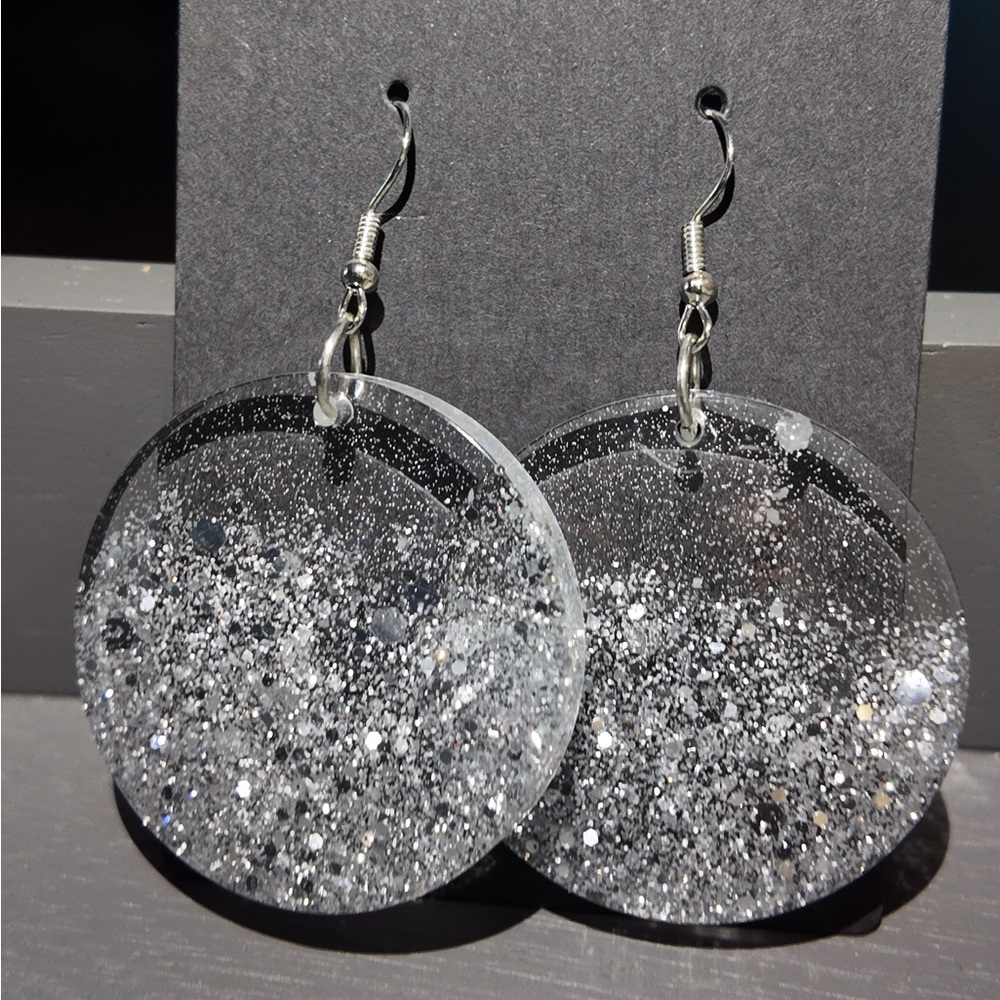 Handmade Silver Textured Hoop Earrings Resin Jewelry